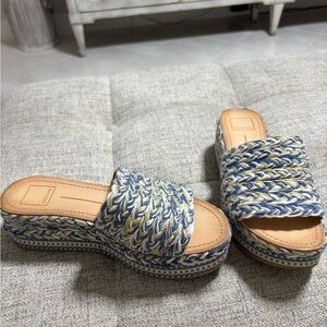 Braided Platform Slide Sandals - Blue and Cream